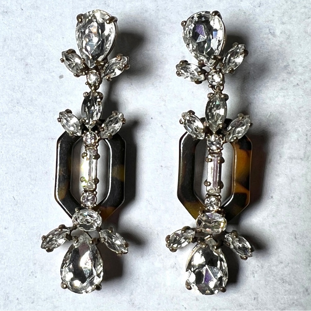 VTG J Crew faux tortoise & crystal earrings